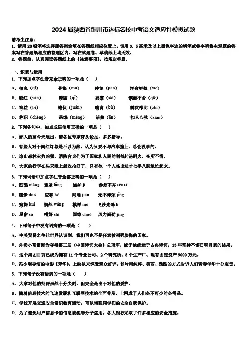 2024届陕西省铜川市达标名校中考语文适应性模拟试题含解析