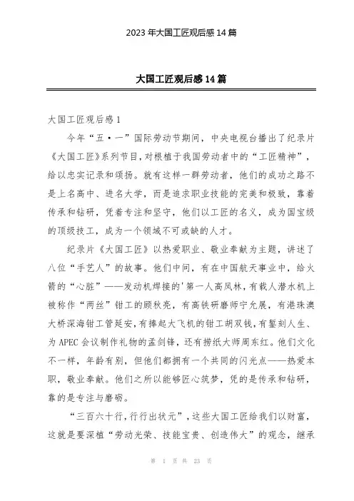 2023年大国工匠观后感14篇