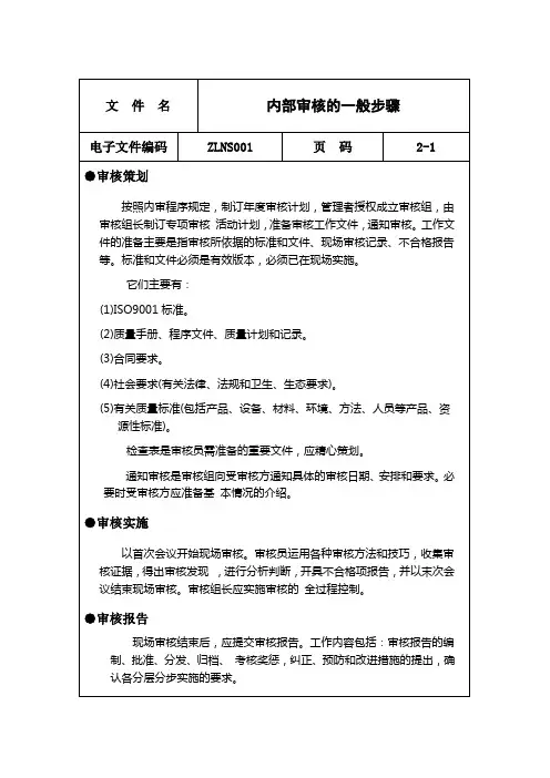 ZLNS001内部审核的一般步骤