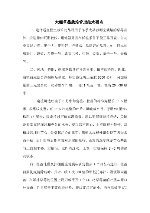 大棚草莓栽培管理技术要点