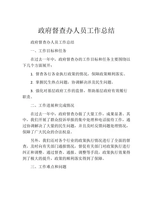 政府督查办人员工作总结