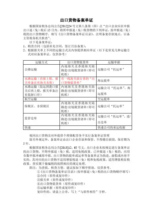出口退税单证备案