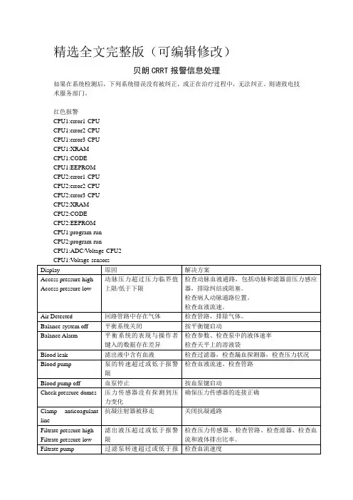 CRRT常见报警及处理精选全文