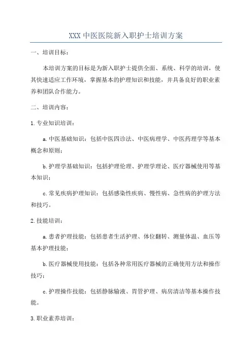 XXX中医医院新入职护士培训方案