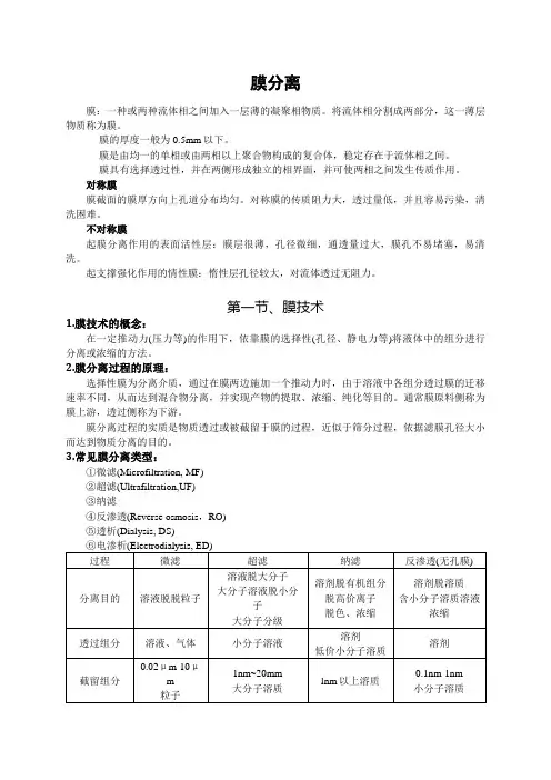 膜分离技术学习笔记-适合医药、生工