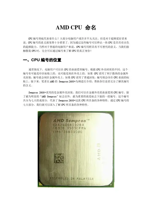 AMD CPU 标码一览表