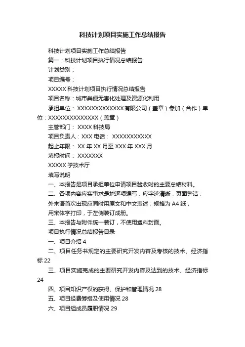 科技计划项目实施工作总结报告