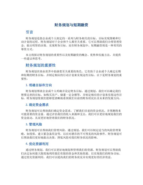 财务规划与短期融资