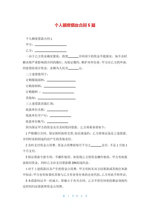 个人额度借款合同5篇