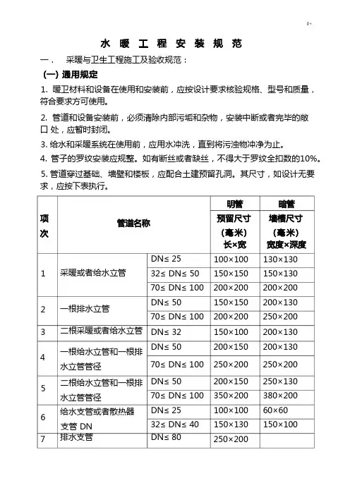 水暖项目工程施工标准规范