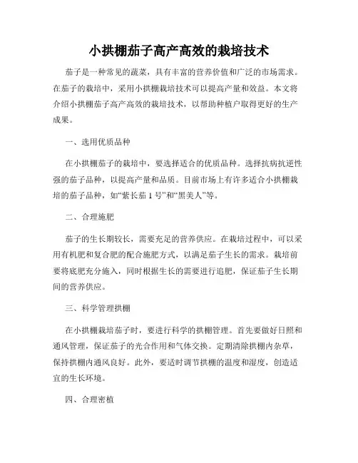小拱棚茄子高产高效的栽培技术