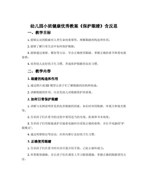幼儿园小班健康优秀教案《保护眼睛》含反思