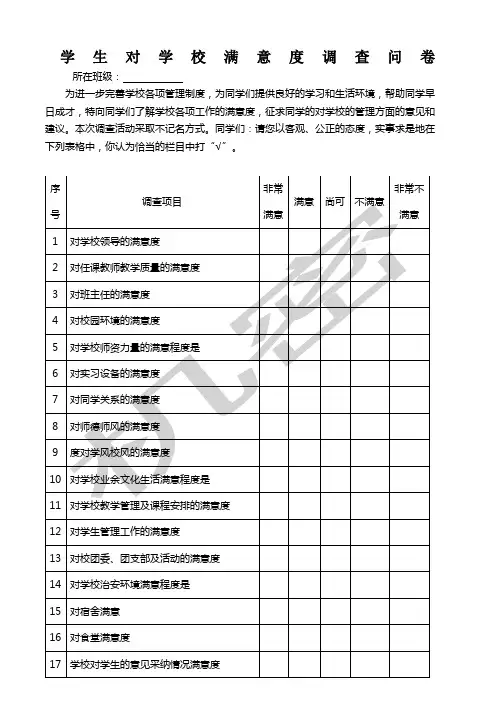 学生对学校教育满意度调查表