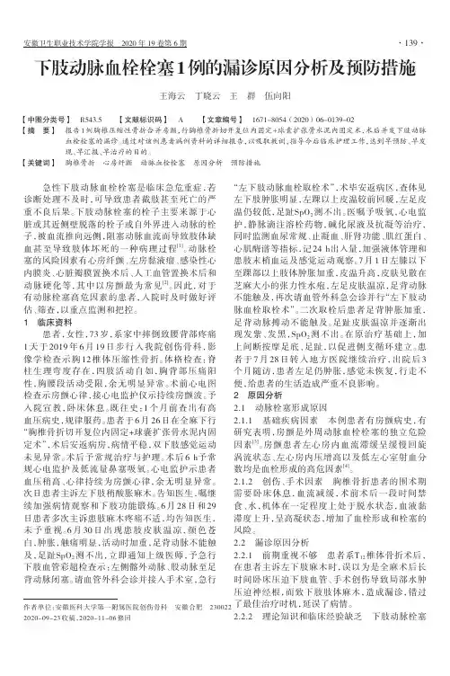 下肢动脉血栓栓塞1例的漏诊原因分析及预防措施