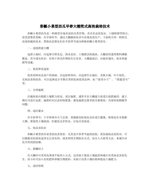 彩瓤小果型西瓜早春大棚简式高效栽培技术