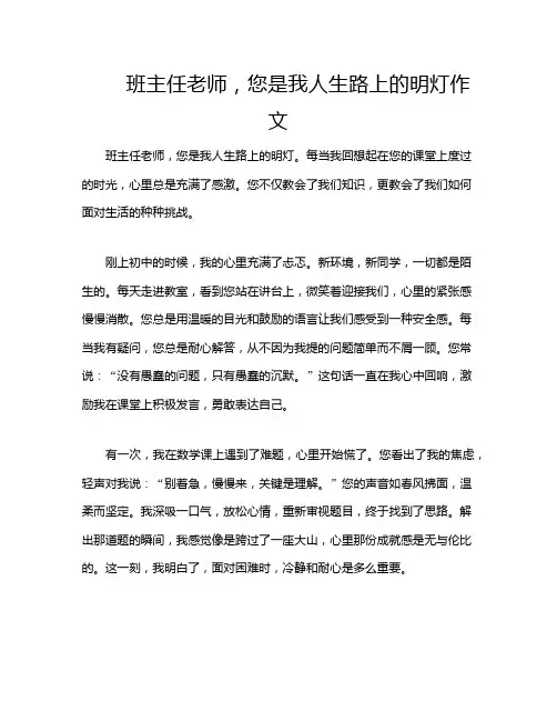 班主任老师,您是我人生路上的明灯作文