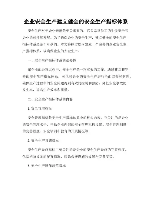 企业安全生产建立健全的安全生产指标体系