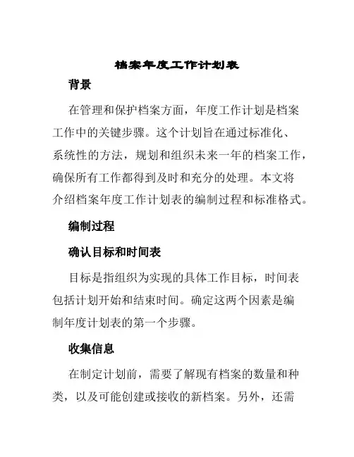档案年度工作计划表