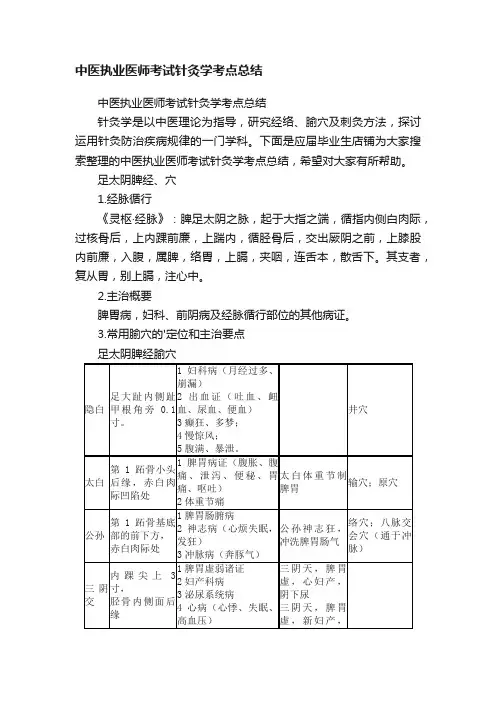 中医执业医师考试针灸学考点总结