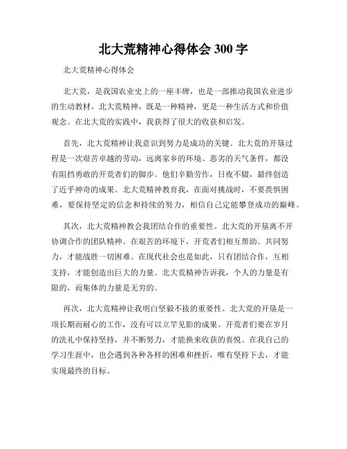 北大荒精神心得体会300字