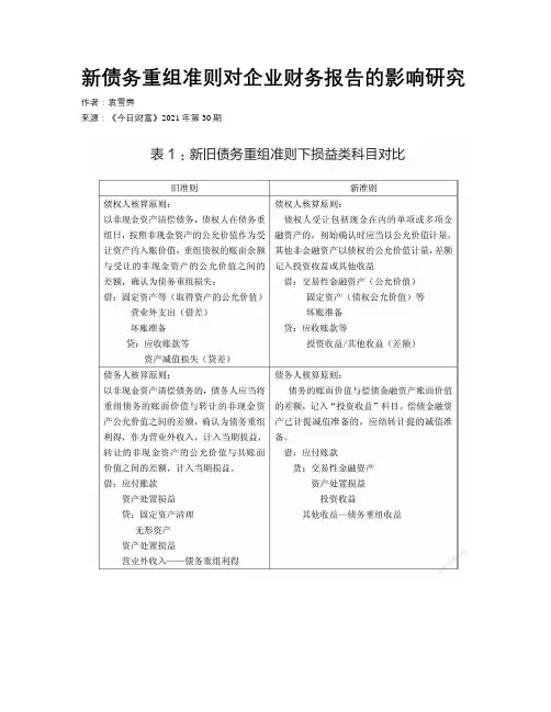 新债务重组准则对企业财务报告的影响研究