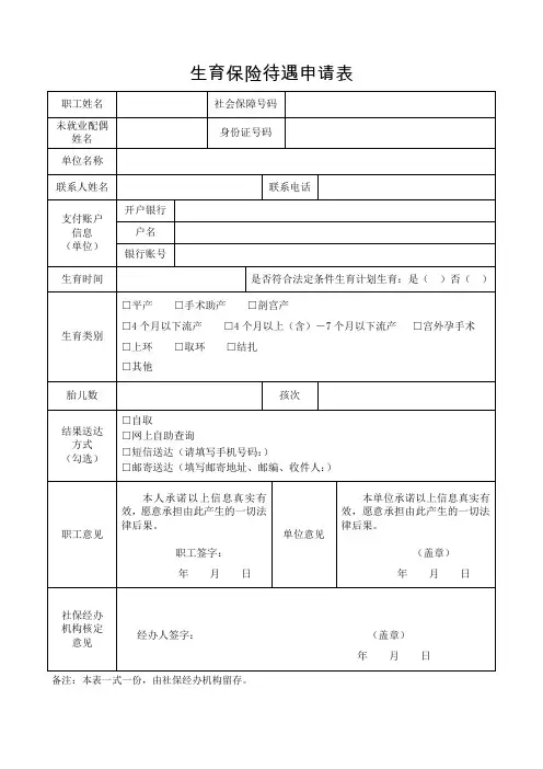 生育保险待遇申请表