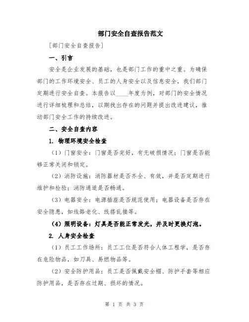 部门安全自查报告范文