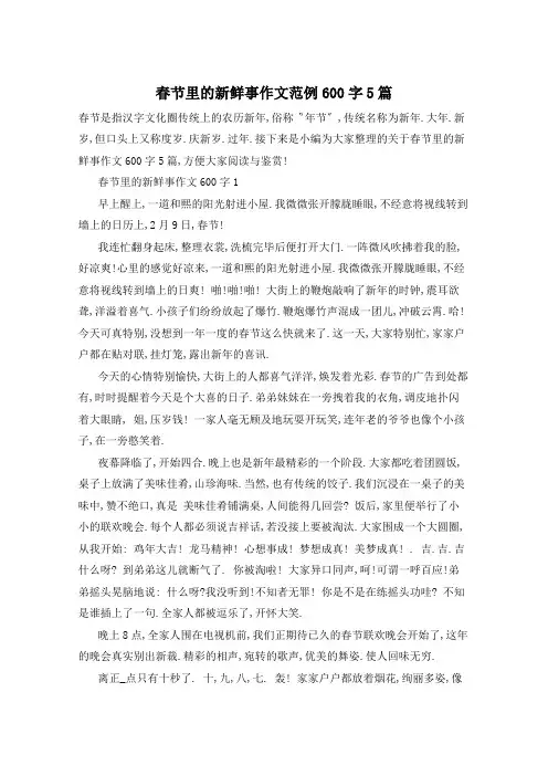春节里的新鲜事作文范例600字5篇