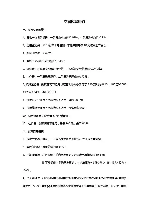 交易税费明细