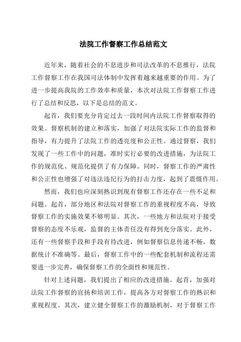 法院工作督察工作总结范文