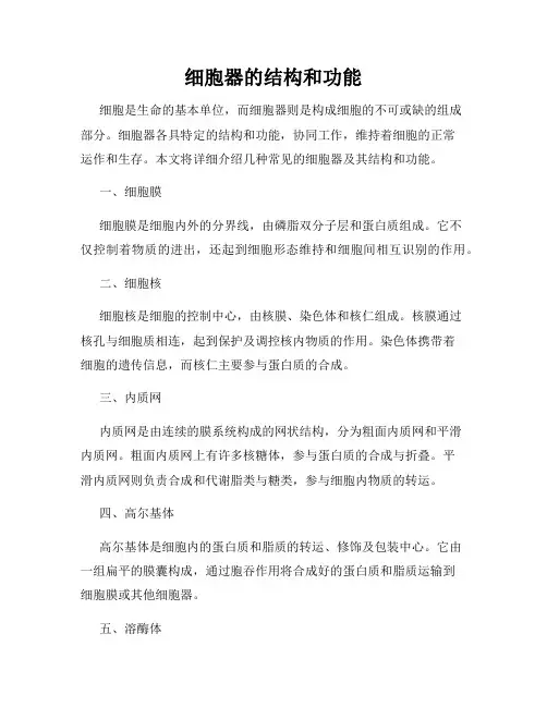 细胞器的结构和功能