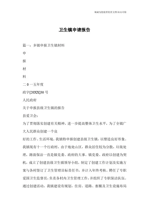 卫生镇申请报告