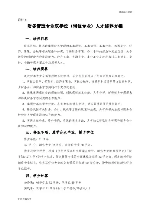 财务管理专业双学位(辅修专业)人才培养方案.doc