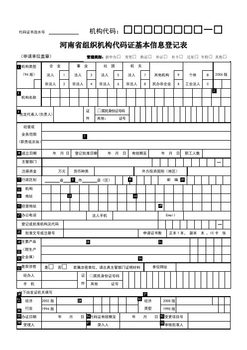 组织机构代码证申请书