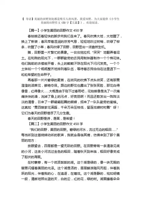 小学生美丽的田野作文450字【五篇】