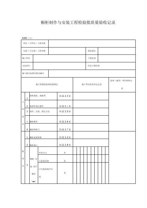 橱柜制作与安装工程项目检验批质量验收记录(DOC表格)