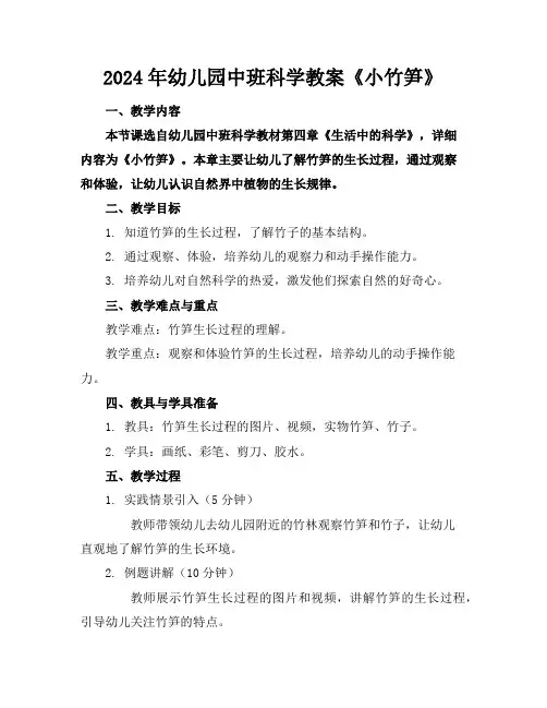 2024年幼儿园中班科学教案《小竹笋》