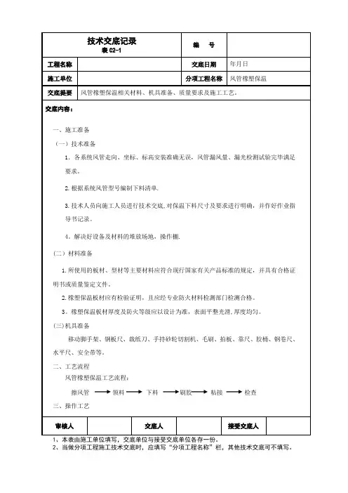 风管橡塑保温技术交底94388(范本模板)