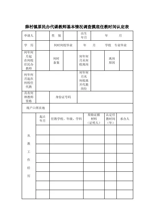 山西省民办代课教师调查摸底原民办代课教师基本情况调查摸底任教时间认定表