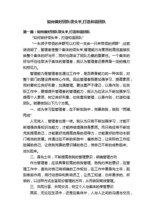 如何做好团队领头羊,打造和谐团队