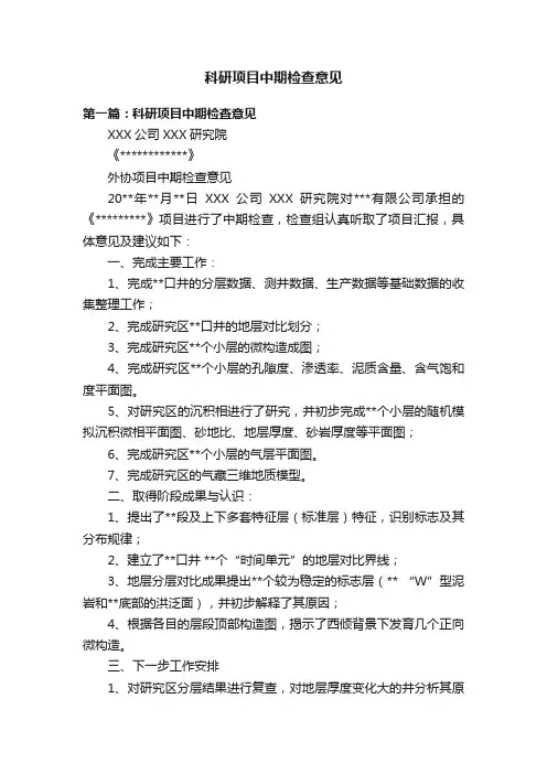 科研项目中期检查意见
