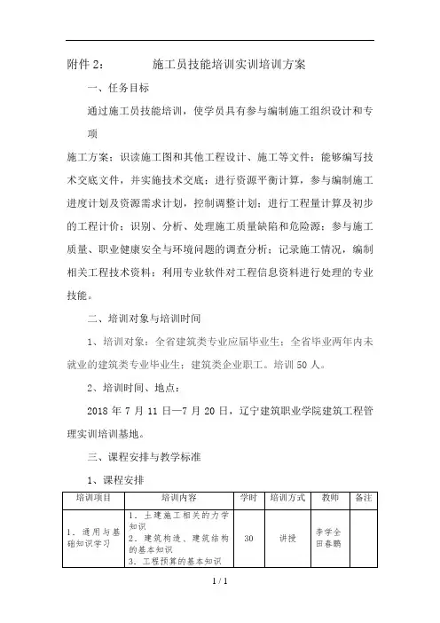 施工员技能培训实训培训方案