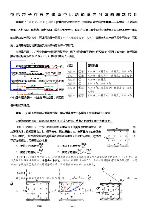 2015高考物理二轮复习：带电粒子在有界磁场中运动的临界问题