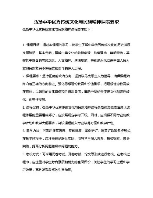 弘扬中华优秀传统文化与民族精神课表要求