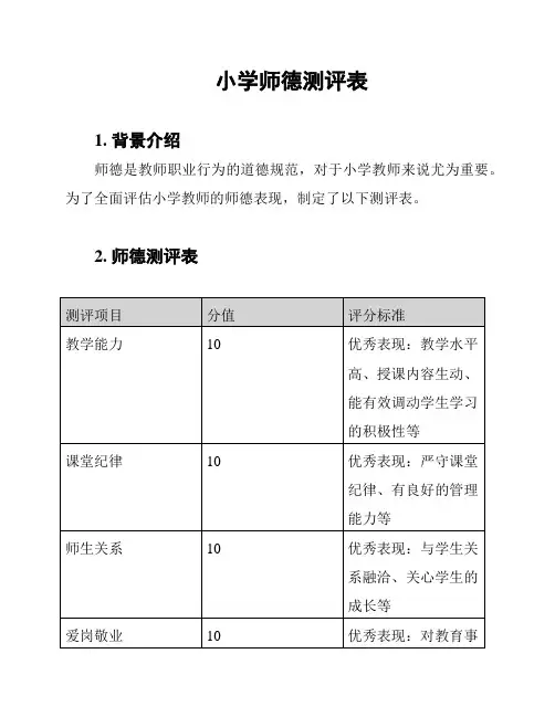 小学师德测评表