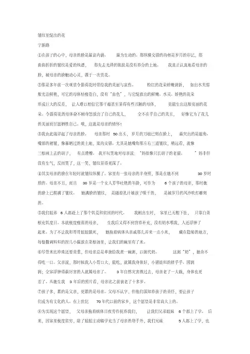 宁新路《皱纹里绽出的花》阅读练习及答案