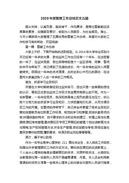 2020年度警察工作总结范文五篇