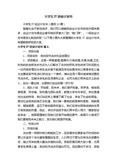 大学生IT创业计划书（通用12篇）