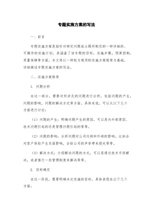 专题实施方案的写法