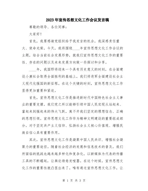 2023年宣传思想文化工作会议发言稿